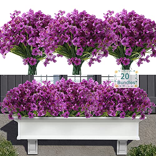 UV Resistant Purple Silk Artificial Flower Bundles - 20