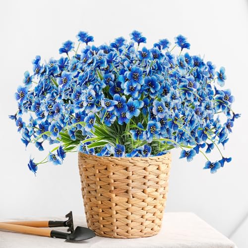 10 Bundles UV Resistant Outdoor Artificial Flowers (Blue)
