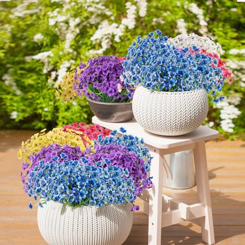 10 Bundles UV Resistant Outdoor Artificial Flowers (Blue)