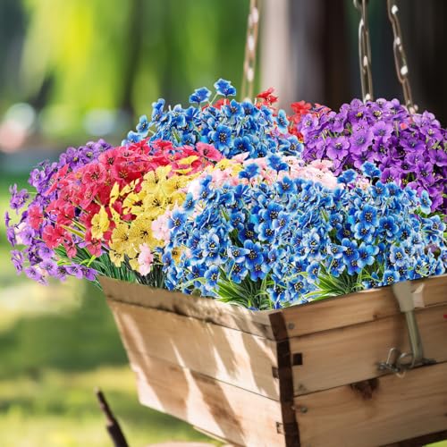 10 Bundles UV Resistant Outdoor Artificial Flowers (Blue)
