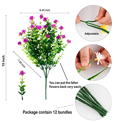 UV Resistant Artificial Flowers - 12 PCS Faux Plants