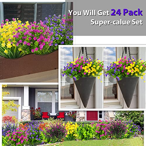 24 Bundles UV Resistant Artificial Flowers for Indoor/Outdoor