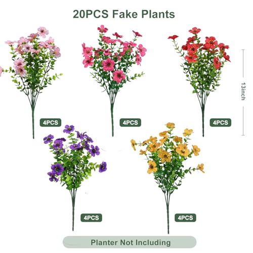 20 Bundles UV Resistant Silk Flowers for Outdoor Decor