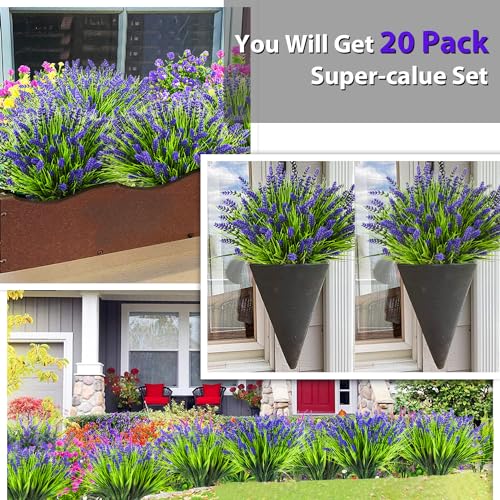 UV Resistant Lavender Outdoor Artificial Flowers 20 Bundles