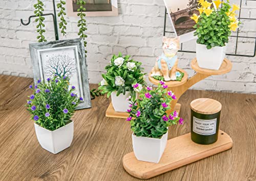 4 Pack Mini Artificial Plants with Flowers for Decor