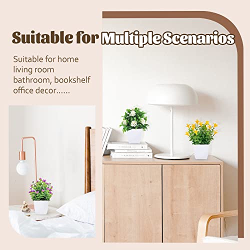 4 Pack Mini Artificial Plants with Flowers for Decor