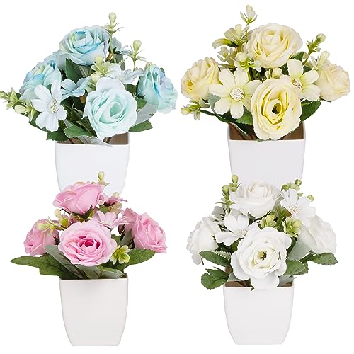 Set of 4 Artificial Mini Rose Potted Plants