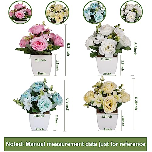 Set of 4 Artificial Mini Rose Potted Plants