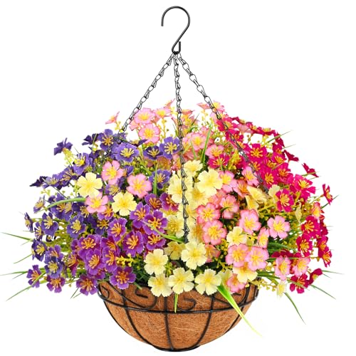 Ouddy Decor Artificial Hanging Flowers in Coconut Basket