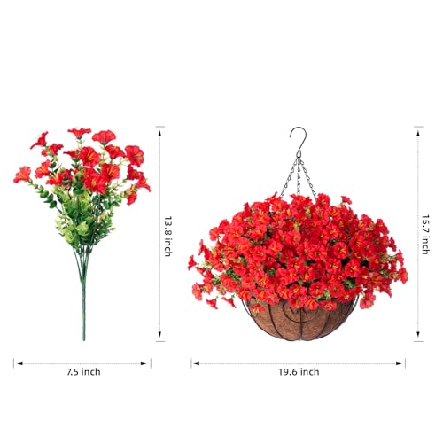 UV Resistant Artificial Red Morning Glory Hanging Basket
