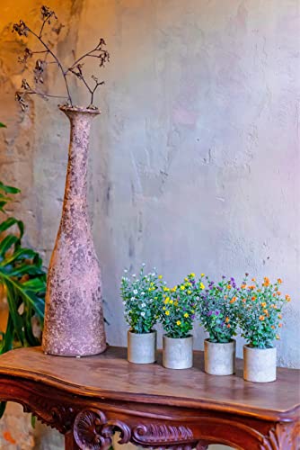 Set of 4 Antique Artificial Plants in Rustic Pots