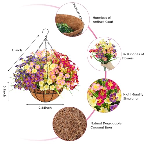 Ouddy Decor Artificial Hanging Flowers in Coconut Basket