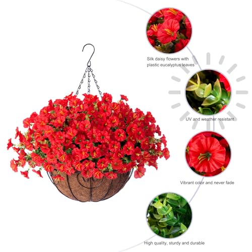 UV Resistant Artificial Red Morning Glory Hanging Basket