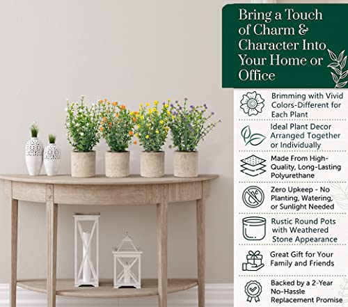 Set of 4 Antique Artificial Plants in Rustic Pots