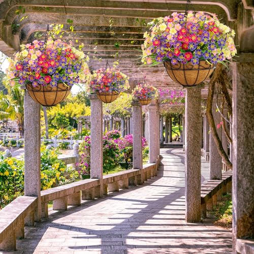 Ouddy Decor Artificial Hanging Flowers in Coconut Basket