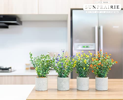 Set of 4 Antique Artificial Plants in Rustic Pots