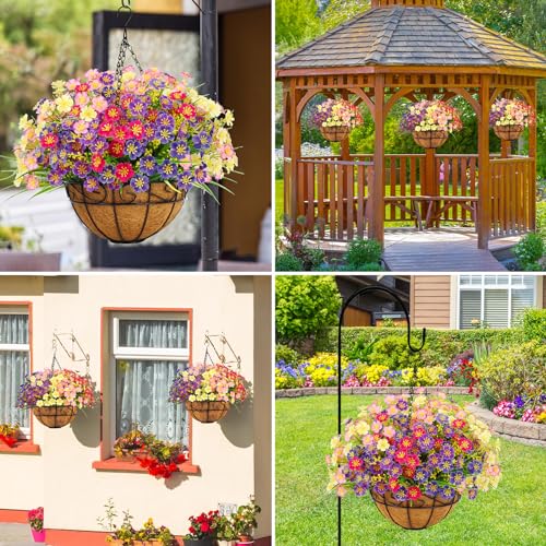 Ouddy Decor Artificial Hanging Flowers in Coconut Basket