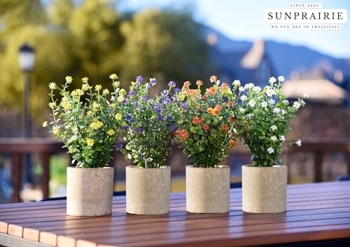 Set of 4 Antique Artificial Plants in Rustic Pots