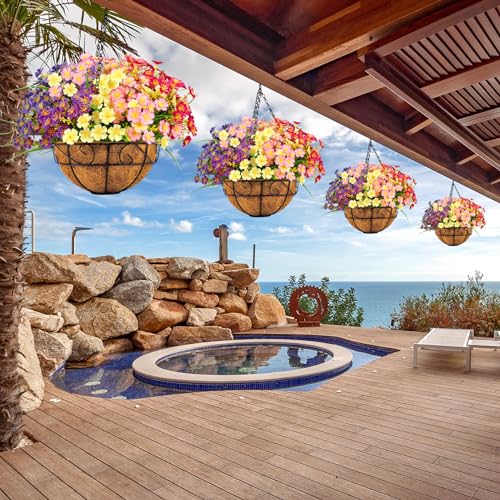 Ouddy Decor Artificial Hanging Flowers in Coconut Basket