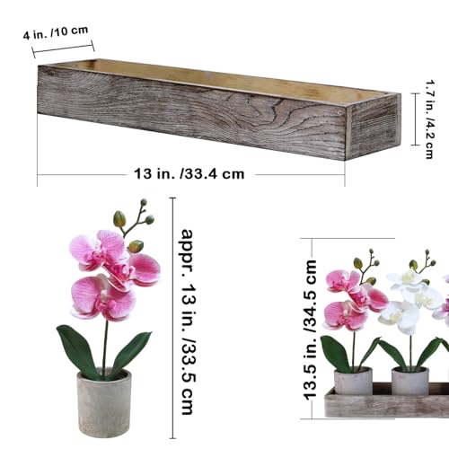 Set of 3 Small Artificial Orchid Plants with Wood Planter Box