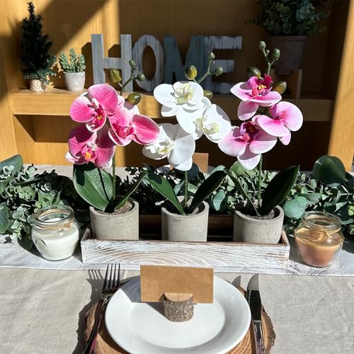 Set of 3 Small Artificial Orchid Plants with Wood Planter Box