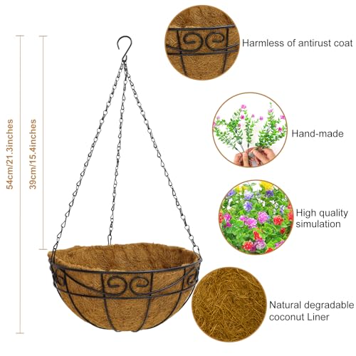 CEWOR 12pcs UV Resistant Artificial Hanging Flowers with Basket