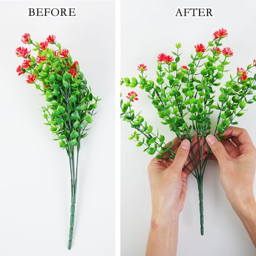 CEWOR Artificial Hanging Flowers in Coconut Basket (Red)