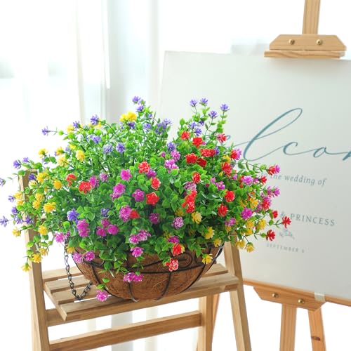 CEWOR 12pcs UV Resistant Artificial Hanging Flowers with Basket
