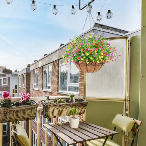 CEWOR 12pcs UV Resistant Artificial Hanging Flowers with Basket