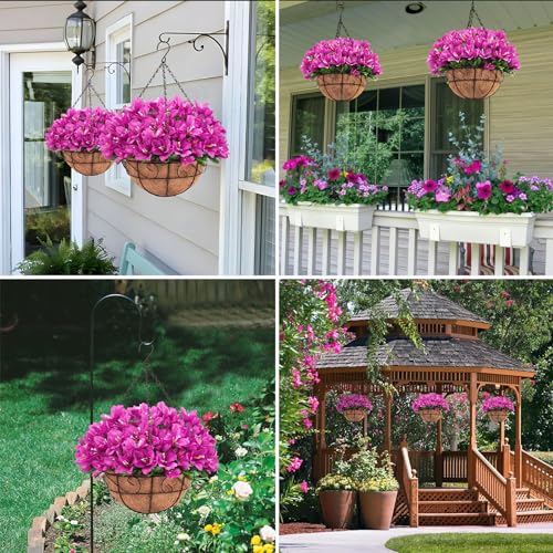 Silk Azalea Flowers in Coconut Lined Hanging Basket