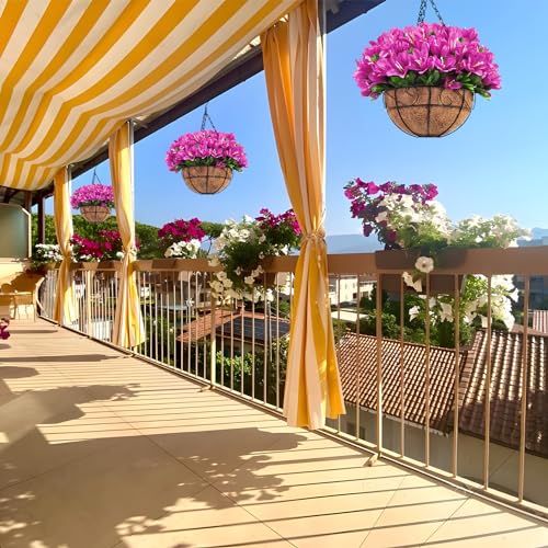 Silk Azalea Flowers in Coconut Lined Hanging Basket