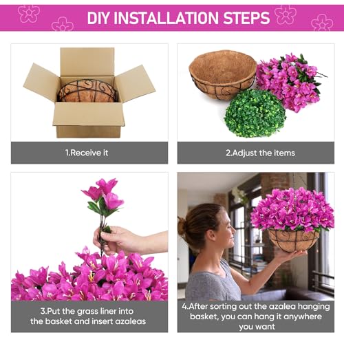 Silk Azalea Flowers in Coconut Lined Hanging Basket