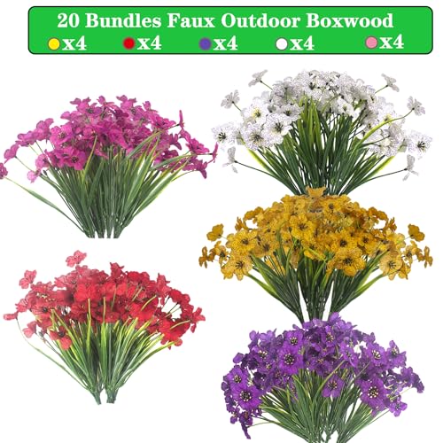 20 Bundles UV Resistant Artificial Flowers for Indoor & Outdoor