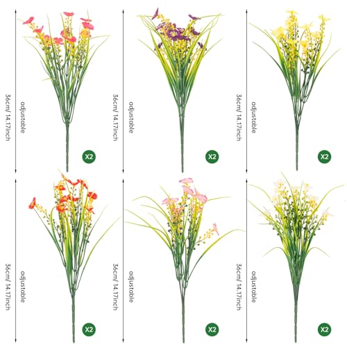 12 Bundles Fake Outdoor Flowers | UV Resistant
