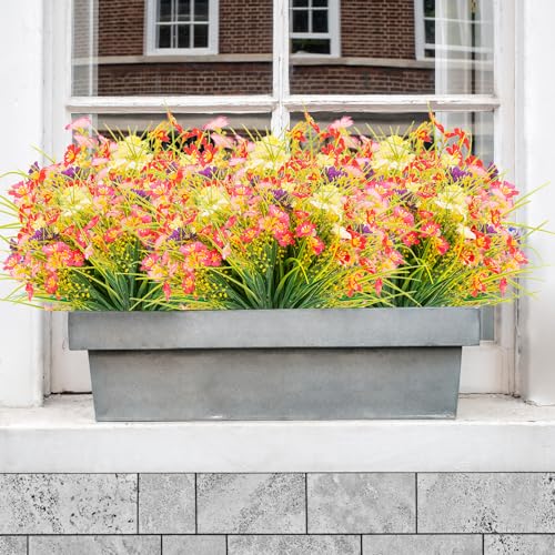 12 Bundles Fake Outdoor Flowers | UV Resistant