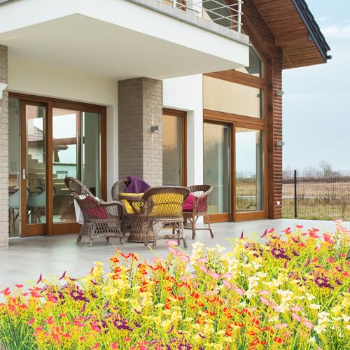 12 Bundles Fake Outdoor Flowers | UV Resistant