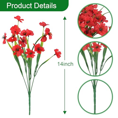 Hananona 14 Bundles UV Resistant Red Artificial Flowers