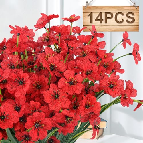 Hananona 14 Bundles UV Resistant Red Artificial Flowers