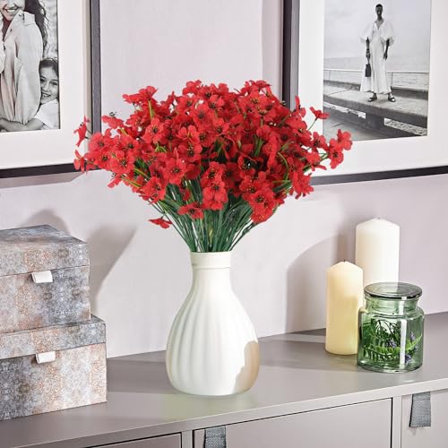 Hananona 14 Bundles UV Resistant Red Artificial Flowers