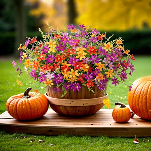 Purple Yellow Fake Daisy Eucalyptus Outdoor Plants Arrangements