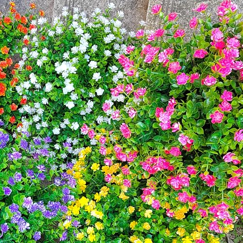 UV Resistant 12 Bundles Artificial Flowers for Outdoors
