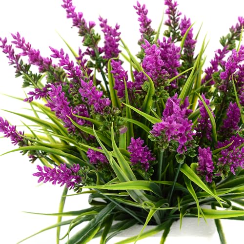 12pcs Artificial Grass and Lavender Flower Plants Set