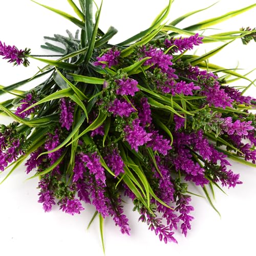 12pcs Artificial Grass and Lavender Flower Plants Set