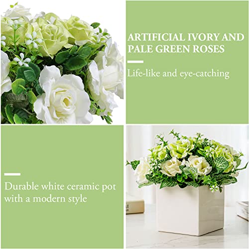 White Rose Artificial Flower Bouquet in Ceramic Vase