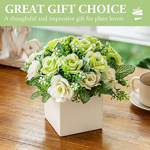 White Rose Artificial Flower Bouquet in Ceramic Vase