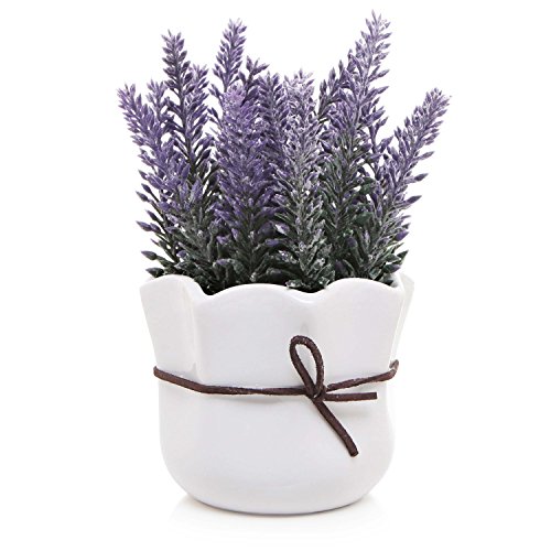 Artificial Lavender Flower Bouquet in White Ceramic Pot