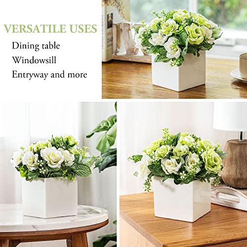 White Rose Artificial Flower Bouquet in Ceramic Vase