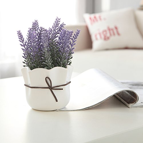 Artificial Lavender Flower Bouquet in White Ceramic Pot