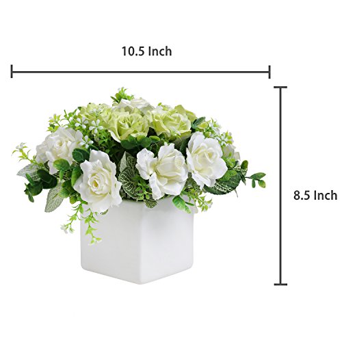 White Rose Artificial Flower Bouquet in Ceramic Vase