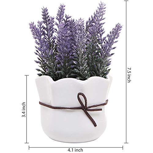 Artificial Lavender Flower Bouquet in White Ceramic Pot